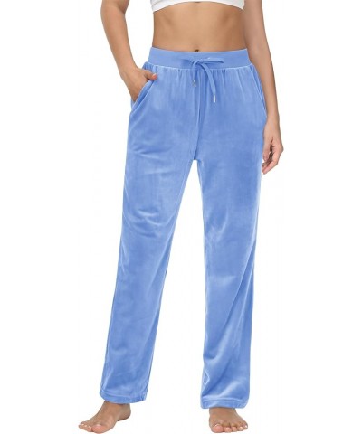 Women's Fleece Pants Track Athletic Running Yoga Velour Pants Jogger Comfy Pajama Lounge Sweatpants Light Blue $16.27 Activewear