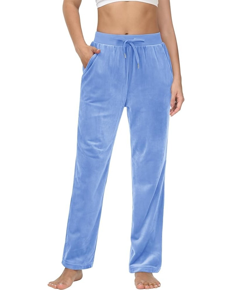 Women's Fleece Pants Track Athletic Running Yoga Velour Pants Jogger Comfy Pajama Lounge Sweatpants Light Blue $16.27 Activewear