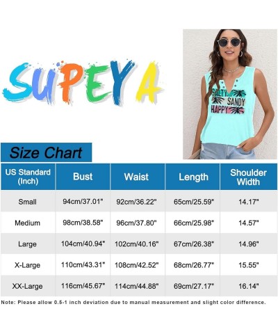 Sun Sand and A Drink in My Hand Tank Women Beach Coconut Trees Graphic Shirt Vacation Sleeveless Tops Mint Blue $10.19 Tanks