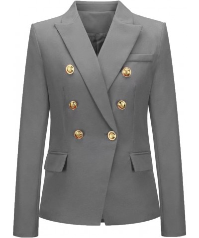 Women's Blazer Suit Solid Double Breasted Suit Jacket for Women Office Lady Casual Long Sleeve Blazer Suits Grey $21.60 Blazers