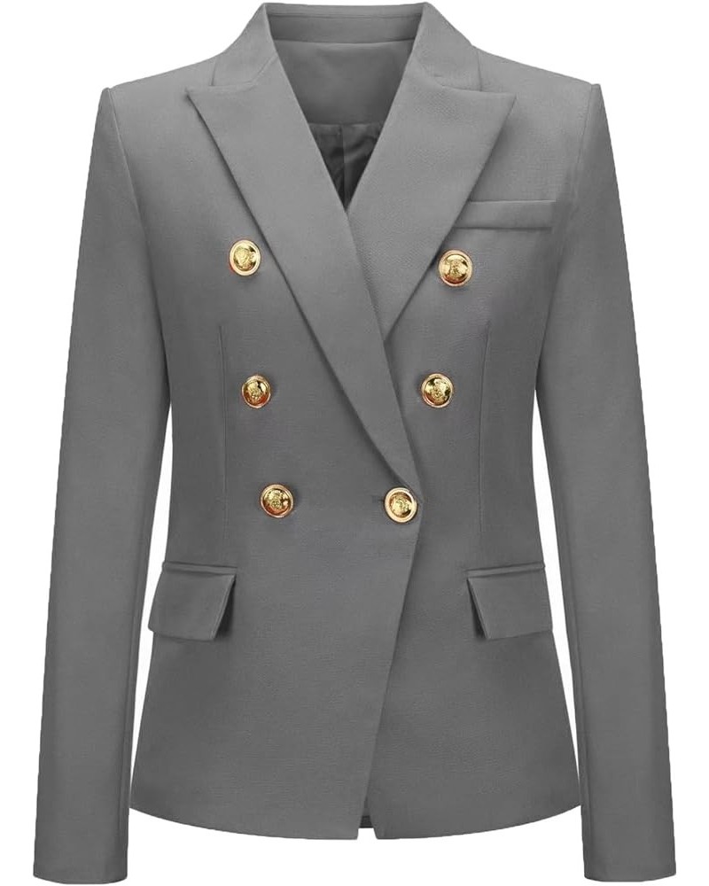 Women's Blazer Suit Solid Double Breasted Suit Jacket for Women Office Lady Casual Long Sleeve Blazer Suits Grey $21.60 Blazers