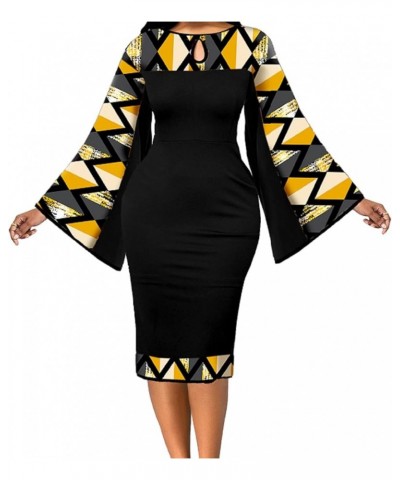 Church Dresses for Women Elegant Crew Neck Bodycon Pencil Dresses for Work Black Yellow $15.96 Dresses