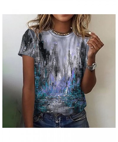 Shirts for Women Trendy Summer Print Graphic Short Sleeve Blouses Casual Basic Fit Crew Neck T-Shirts Tops B-purple $4.39 Tops