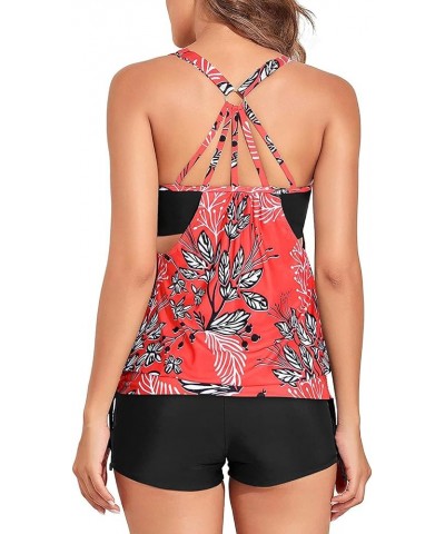 Tankini Swimsuits for Women Two Piece Tummy Control Bathing Suits Blouson Tankini Top with Sporty Boy Shorts Red Floral $19.2...