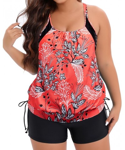 Tankini Swimsuits for Women Two Piece Tummy Control Bathing Suits Blouson Tankini Top with Sporty Boy Shorts Red Floral $19.2...