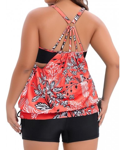 Tankini Swimsuits for Women Two Piece Tummy Control Bathing Suits Blouson Tankini Top with Sporty Boy Shorts Red Floral $19.2...