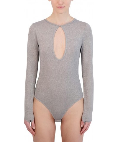 womens Long Sleeve Bodysuit Fitted Keyhole Bodycon Crew Neck One Piece Silver Grey $27.62 Bodysuits