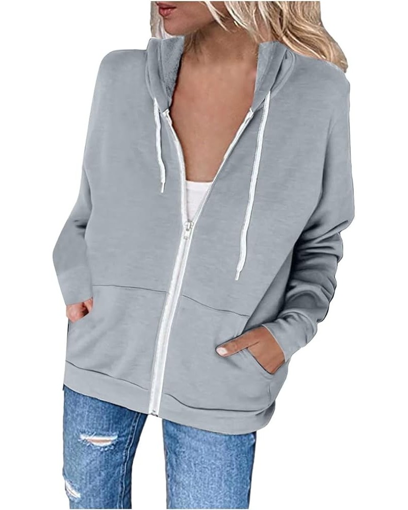 Womens Zip Up Hoodies 2023 Fall Fashion Y2K Sweatshirts Casual Long Sleeve Loose Fit Track Jackets With Pockets A08-gray $6.2...