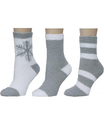 Ladies Classic Cozy Soft Plush Slipper Crew Socks, Pack of 3 or 6 Grey/White 3pk $8.55 Socks