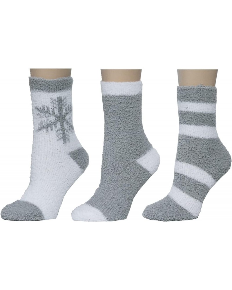 Ladies Classic Cozy Soft Plush Slipper Crew Socks, Pack of 3 or 6 Grey/White 3pk $8.55 Socks