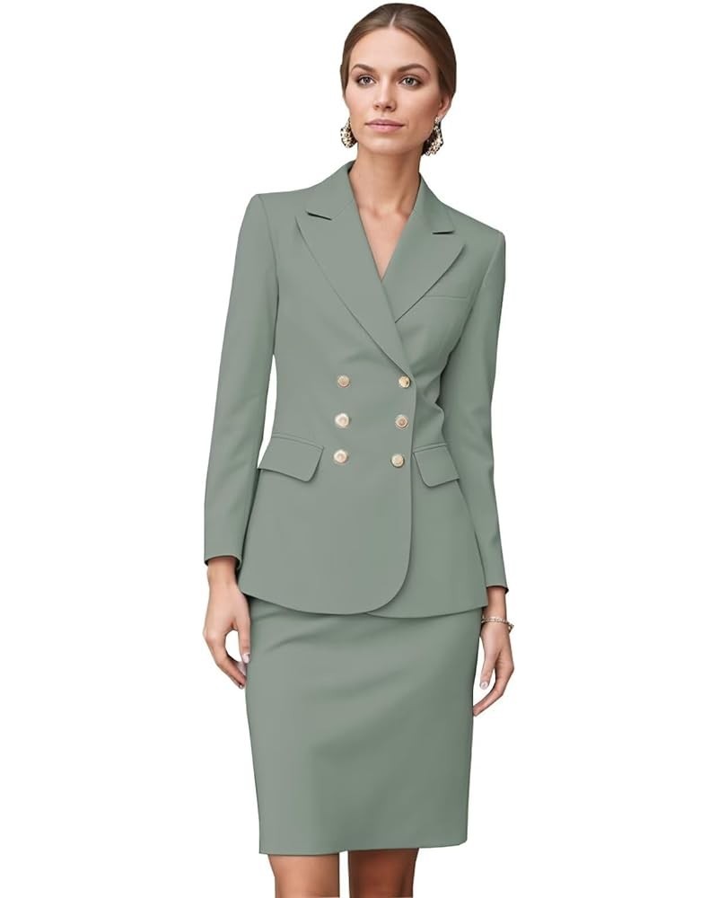 Women's Business Suit 2 Pieces Solid Blazer Skirt Slim Fit Lady Suit Set for Office Work Tea Green $40.69 Suits