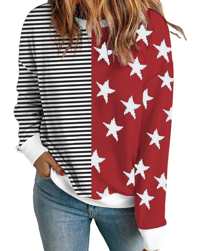 Women's Casual Holiday Sweatshirt Print Round Neck Long Sleeve Pullover Tops Z-american Flag-white4 $16.73 Hoodies & Sweatshirts