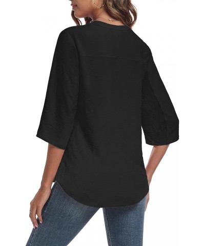 Women's 2024 Summer Chiffon Blouses Short Sleeve V Neck Tshirts Loose Casual Flowy Dressy Tops for Leggings Blouse 01-black $...