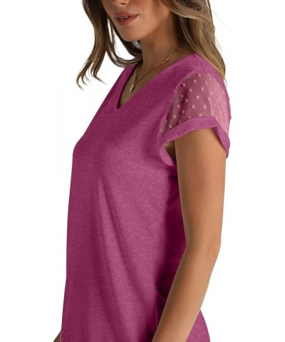 Womens Tops Summer V Neck T Shirts Swiss Dot Cap Sleeve Tops Loose Casual Blouses 074-maroon $10.50 T-Shirts