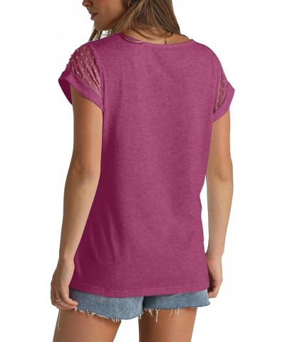 Womens Tops Summer V Neck T Shirts Swiss Dot Cap Sleeve Tops Loose Casual Blouses 074-maroon $10.50 T-Shirts