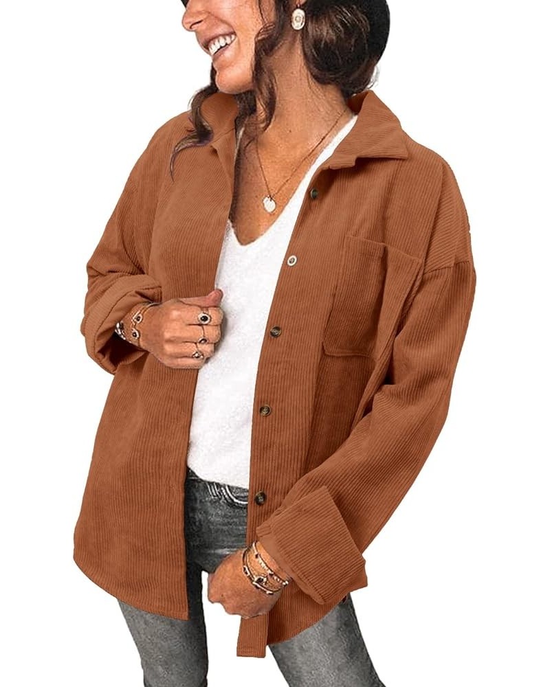 Women's Brushed Plaid Shirts Long Sleeve Flannel Lapel Button Down Cardigan Boyfriend Shacket Jacket Coats C-brown $14.88 Blo...