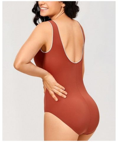 Women's Slimming Swimwear One Piece Piped Swimsuit Plus Size Bathing Suit Chinese Red $18.06 Swimsuits