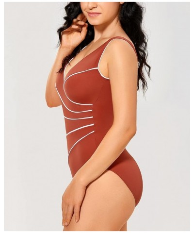 Women's Slimming Swimwear One Piece Piped Swimsuit Plus Size Bathing Suit Chinese Red $18.06 Swimsuits