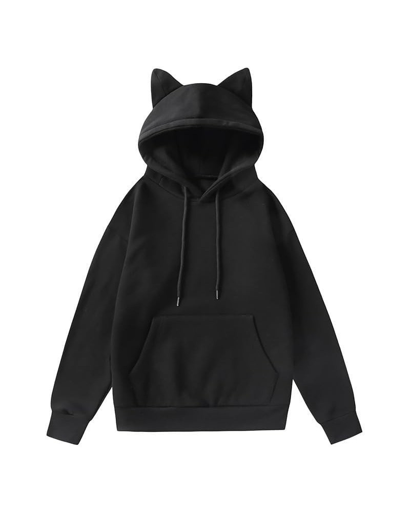 Harajuku Y2K Women's Cute Pink Hoodie Cat Ear Kawaii Pullover Loose Size Top Black $12.74 Others