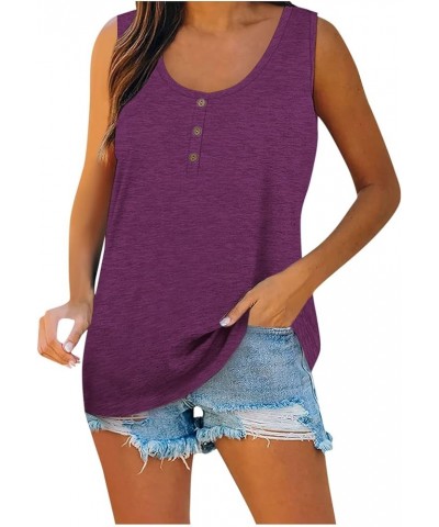 Womens Tank Tops Loose Fit Summer Henley Shirts Sleeveless Flowy Tunic Top Blouses & Button-Down Shirts 04-dark Purple $9.61 ...