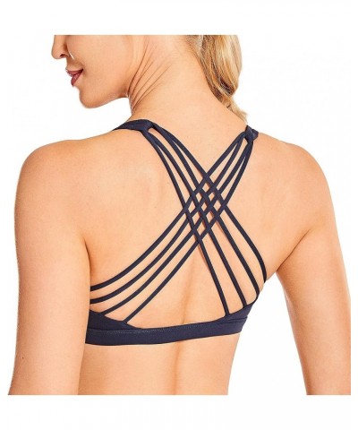 Strappy Sports Bras for Women - Criss Cross Back Sexy Wireless Padded Yoga Bra Cute Workout Navy $18.29 Lingerie