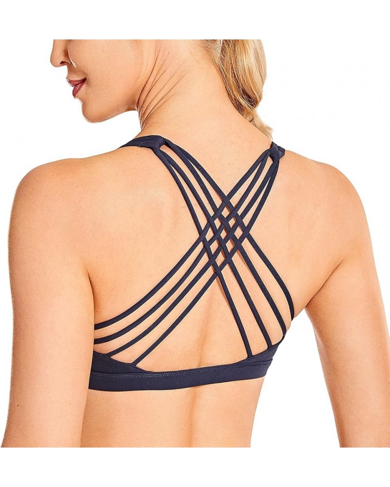 Strappy Sports Bras for Women - Criss Cross Back Sexy Wireless Padded Yoga Bra Cute Workout Navy $18.29 Lingerie