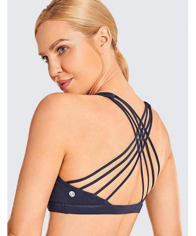 Strappy Sports Bras for Women - Criss Cross Back Sexy Wireless Padded Yoga Bra Cute Workout Navy $18.29 Lingerie