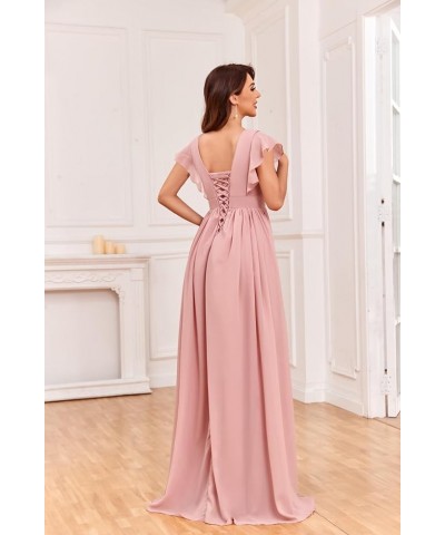 Chiffon Bridesmaid Dresses for Wedding with Sleeves Empire Waist Ruffle Long Formal Dress for Women Lilac $21.00 Dresses