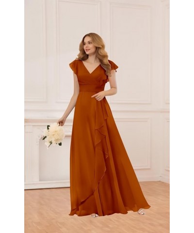 Chiffon Bridesmaid Dresses for Wedding with Sleeves Empire Waist Ruffle Long Formal Dress for Women Lilac $21.00 Dresses