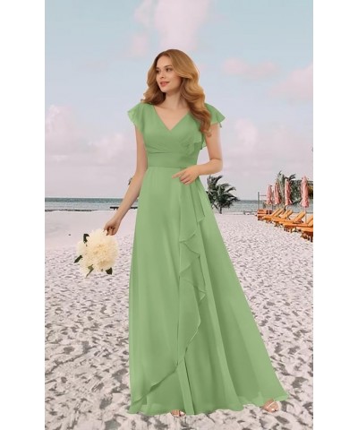 Chiffon Bridesmaid Dresses for Wedding with Sleeves Empire Waist Ruffle Long Formal Dress for Women Lilac $21.00 Dresses