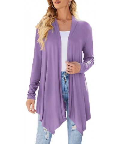 Women's Draped Front Open Cardigan Casual Long Sleeve Lightweight Cardigan Sweaters Duster Lilac $15.46 Sweaters