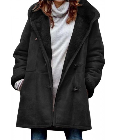 2023 Women's Winter Jackets Oversized Faux Suede Pea Coat Thicken Warm Hooded Outerwear Horn Button Puffer Jacket 01-dark Gra...