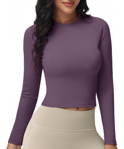 Womens Long Sleeve Crop Workout Tops UPF 50+ Yoga Athletic Running Cropped Tops Slim Fit Gym Shirts Zdark Purple $10.00 Activ...