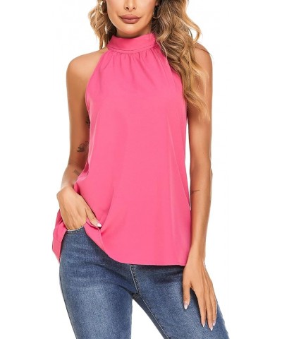 Women's Summer Sleeveless Halter Neck Tank Tops Loose Casual Chiffon Blouse Shirt S-XXL Rose Red $12.74 Tanks