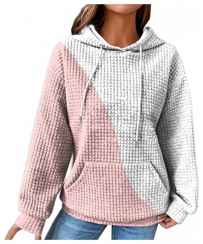 Waffle Hoodies For Women Casual, 2024 Plus Size Cute Long Sleeve Tops Pullover Clothes Trendy Hooded Tops with Pocket Qpink $...