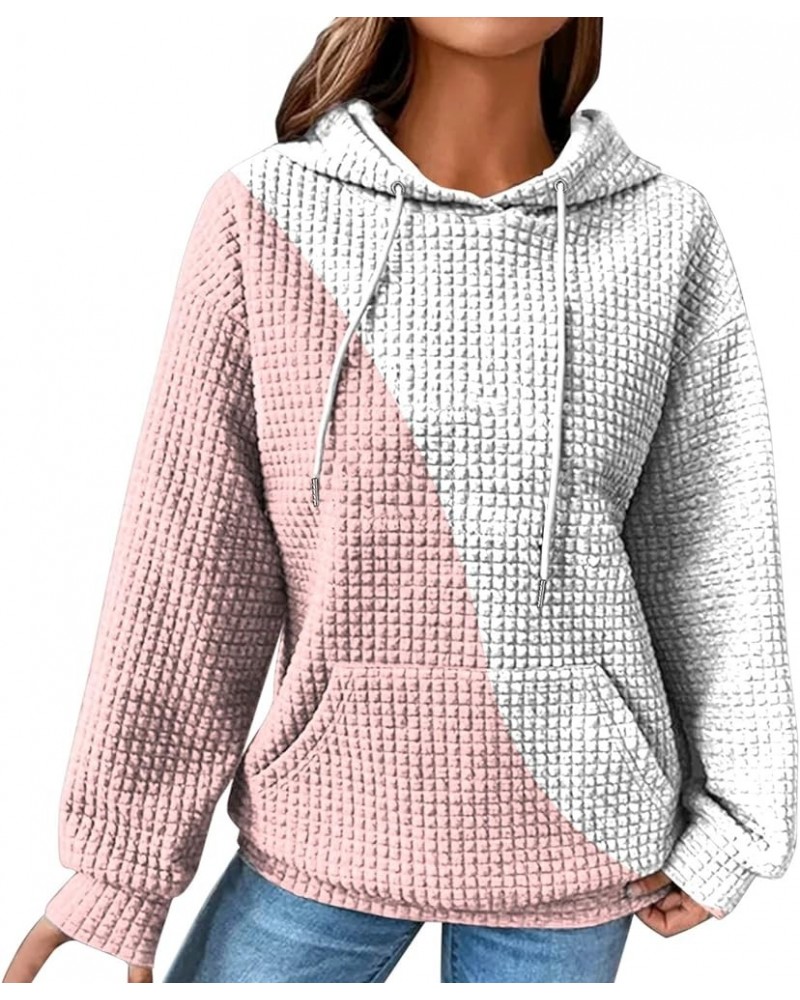 Waffle Hoodies For Women Casual, 2024 Plus Size Cute Long Sleeve Tops Pullover Clothes Trendy Hooded Tops with Pocket Qpink $...