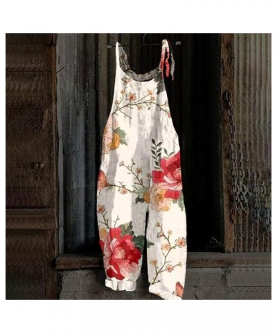 Women's Overalls Women's Fashion Summer Sweet Jumpsuit Loose Casual Print Retro Strappy Overalls Long Pant Romper 01-red $9.4...