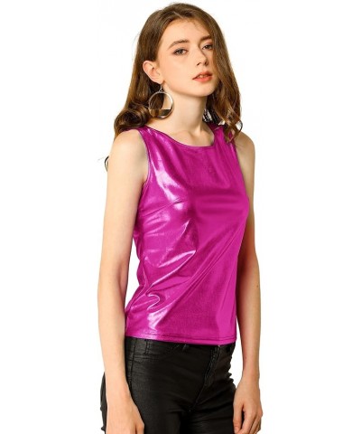 Women's Shiny Party Club Cami Sparkly Metallic Tank Top Rose Red $10.79 Tanks