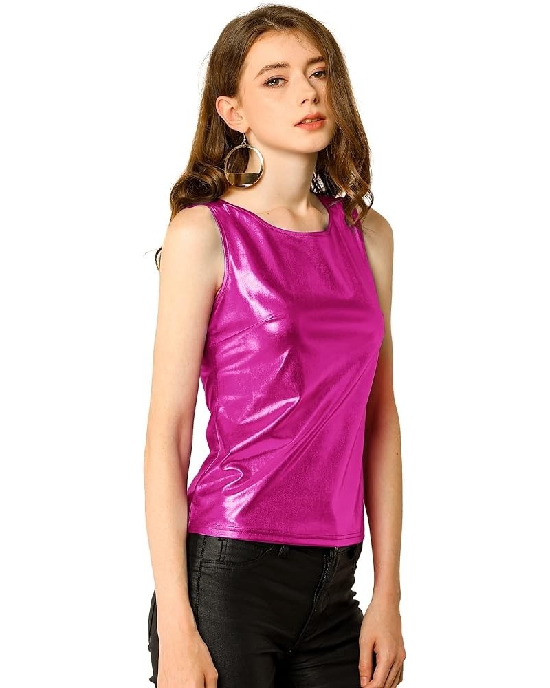 Women's Shiny Party Club Cami Sparkly Metallic Tank Top Rose Red $10.79 Tanks