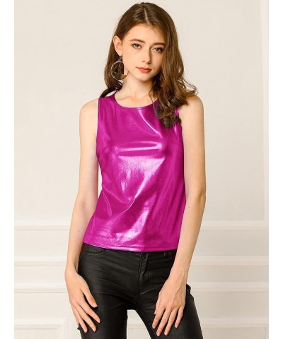 Women's Shiny Party Club Cami Sparkly Metallic Tank Top Rose Red $10.79 Tanks