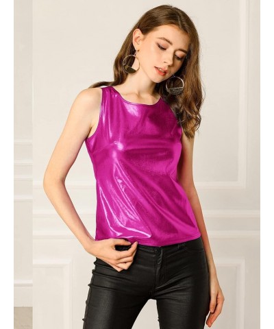 Women's Shiny Party Club Cami Sparkly Metallic Tank Top Rose Red $10.79 Tanks