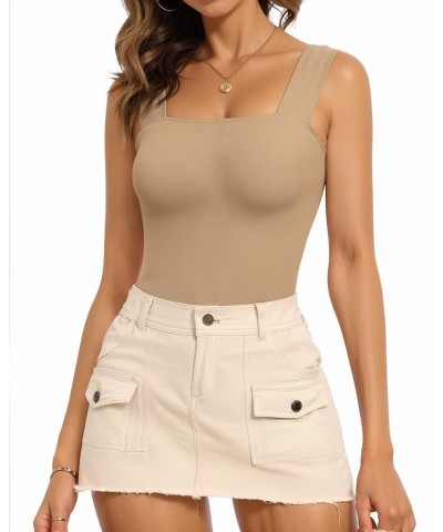 Tank Top Bodysuit for Women Square Neck Sleeveless Body Suit Tank Top Bodysuit Mocha $13.74 Lingerie