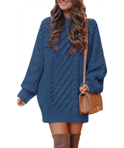 Women's Crewneck Long Sleeve Cable Knit Sweater Dress Slouchy Oversized Chunky Pullover Dresses Demin Blue $14.00 Sweaters