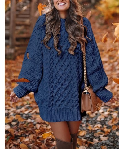 Women's Crewneck Long Sleeve Cable Knit Sweater Dress Slouchy Oversized Chunky Pullover Dresses Demin Blue $14.00 Sweaters