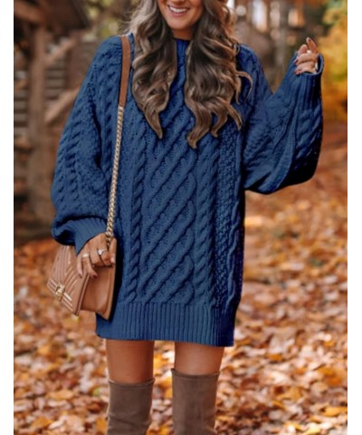 Women's Crewneck Long Sleeve Cable Knit Sweater Dress Slouchy Oversized Chunky Pullover Dresses Demin Blue $14.00 Sweaters