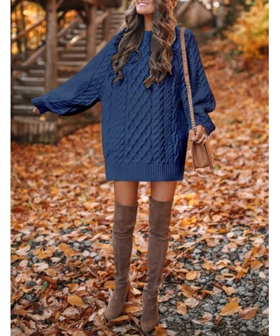 Women's Crewneck Long Sleeve Cable Knit Sweater Dress Slouchy Oversized Chunky Pullover Dresses Demin Blue $14.00 Sweaters