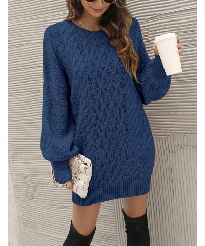 Women's Crewneck Long Sleeve Cable Knit Sweater Dress Slouchy Oversized Chunky Pullover Dresses Demin Blue $14.00 Sweaters