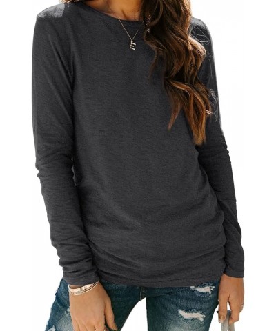 Womens Long Sleeve Round Neck Shirts Basic Tee 01blackgrey $12.74 T-Shirts