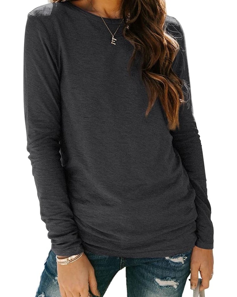 Womens Long Sleeve Round Neck Shirts Basic Tee 01blackgrey $12.74 T-Shirts