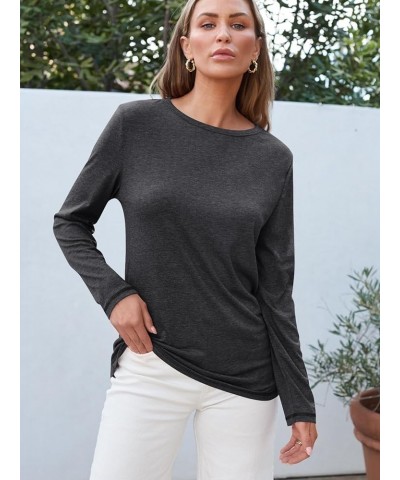 Womens Long Sleeve Round Neck Shirts Basic Tee 01blackgrey $12.74 T-Shirts